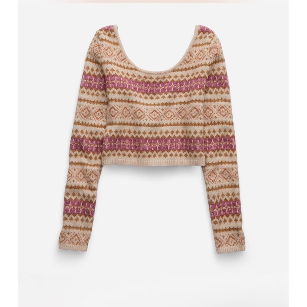 American Eagle XL Fair Isle Cropped Scoop Neck Sweater NWT Cottagecore Nordic